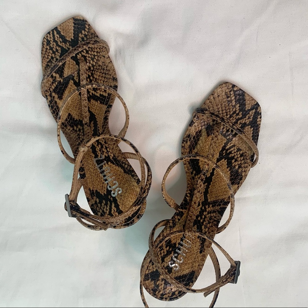 Schutz Women Size 5 Snakeskin Strappy Kitten Stiletto Heels